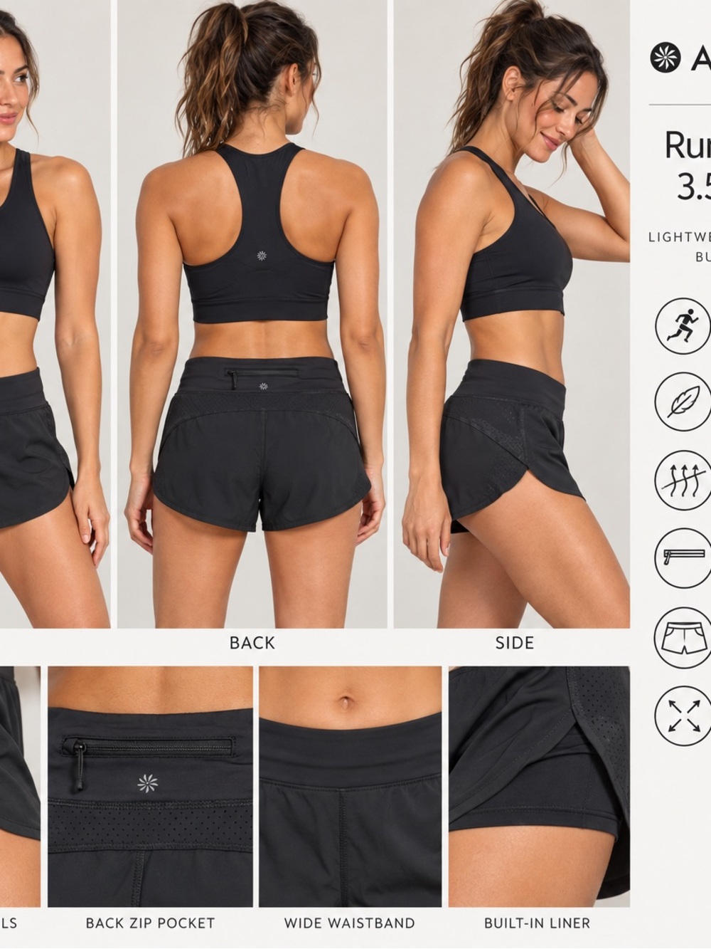 Athleta Black Performance Athletic Shorts with Wide Waistband